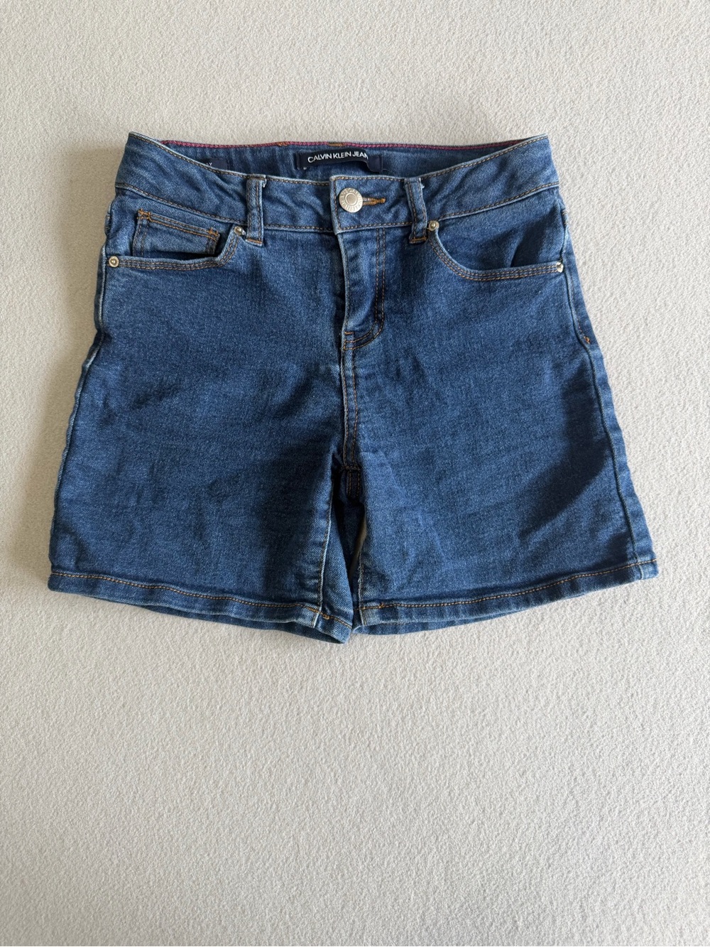 Calvin Klein Jeans s8 Girls 5 Pockets Denim Shorts Blue Stretch Mid Rise